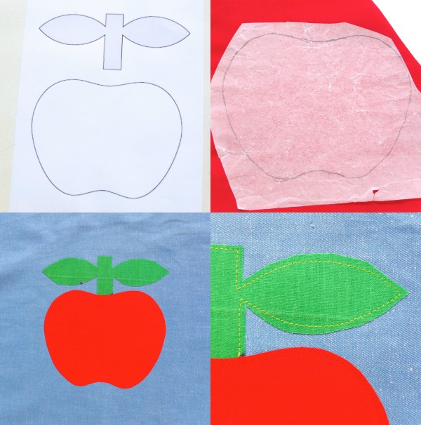 Applique apple pattern steps attaching to tote bag 