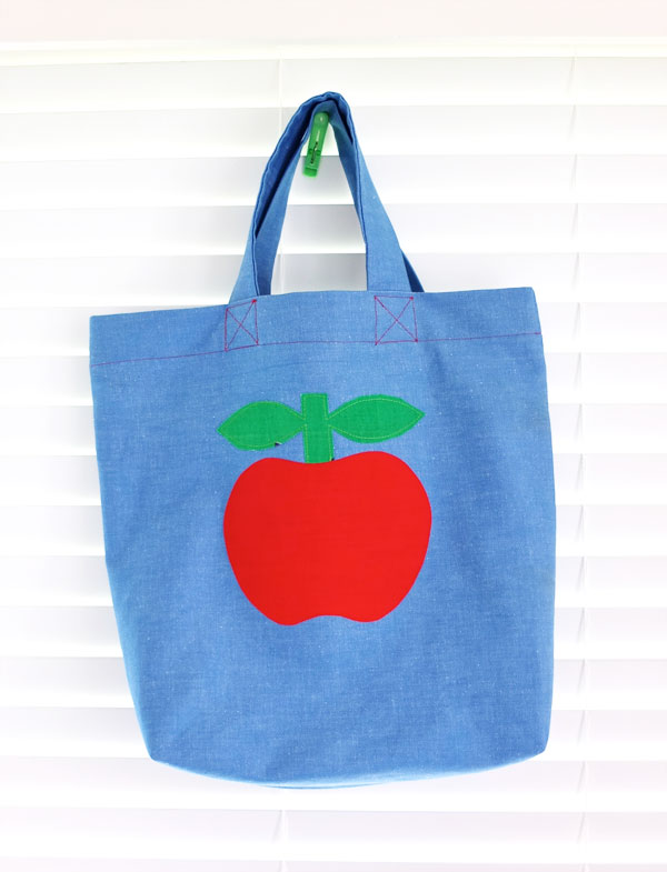 Make a tote bag easy sewing steps with red apple applique