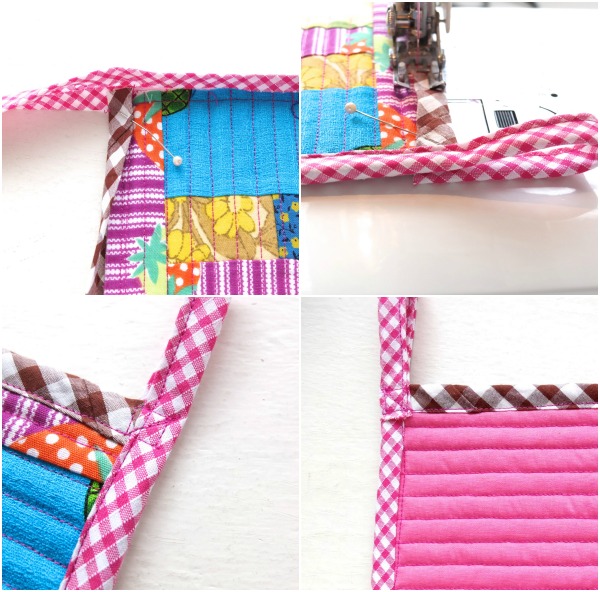 how to attach bias binding around a curve Patchwork trivet - scrapbusting project mypoppet.com .au