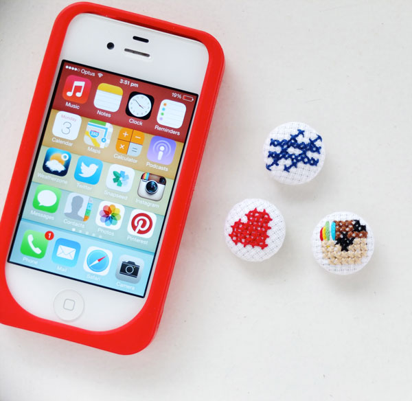 iPhone and cross stitch buttons