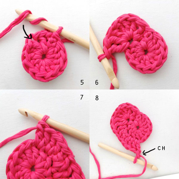 Heart shaped crochet basket base second round