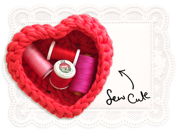 red heart basket with thread - storage solution for bits and pieces
