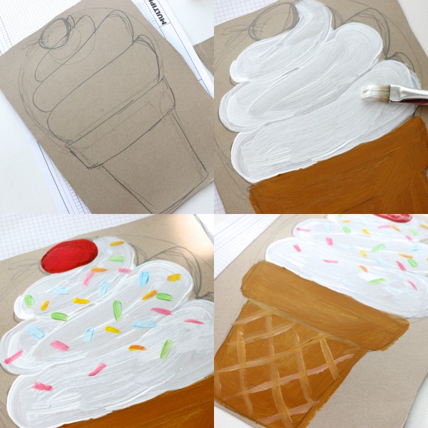 paint ice cream cone onto cardboard