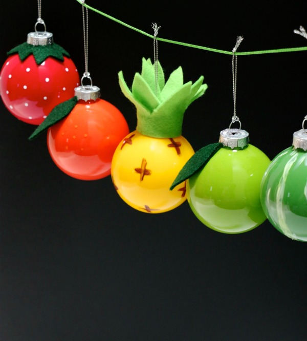 Turn plain glass baubles into colourful retro fruit christmas ornaments mypoppet.com.au